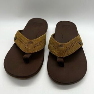 Reef Men’s Tan and Brown Leather Flip-Flops Size 10
